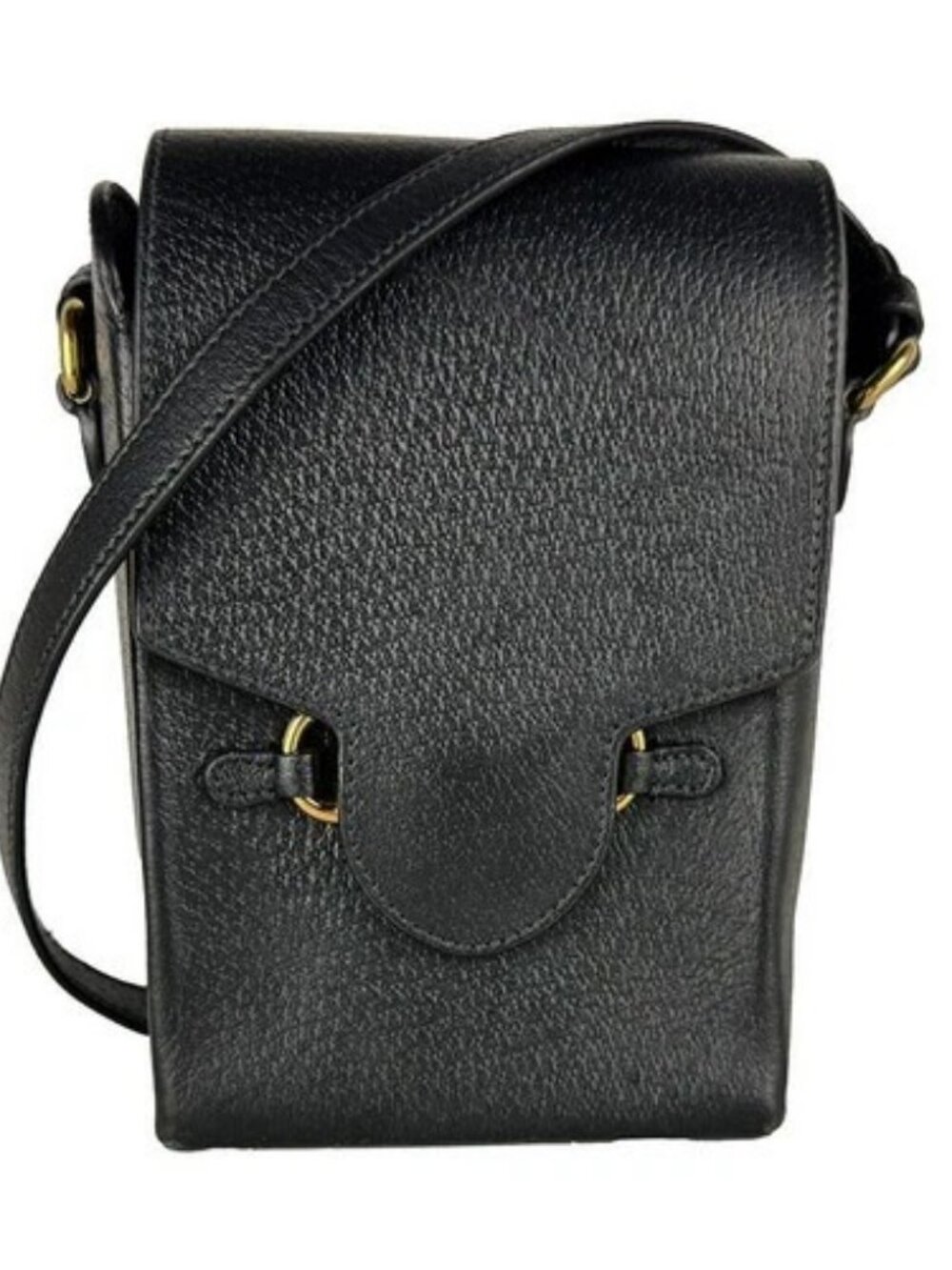 Auth GUCCI Horsebit Shoulder Bag Black Leather/Goldtone - z10977